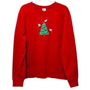 Red Christmas Tree Sweatshirt Doves Beaded Embellished